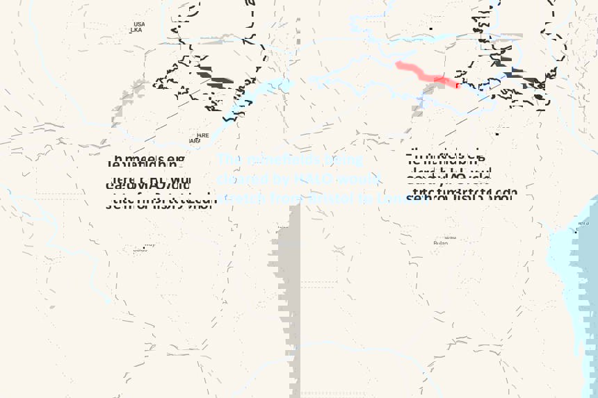 Map showing the longest minefield being cleared by HALO that is the same distance as London to Bristol