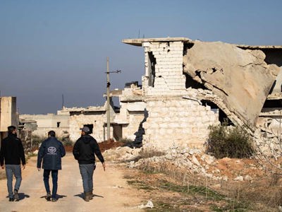 A HALO survey team in a destroyed former frontline village in northwest Syria