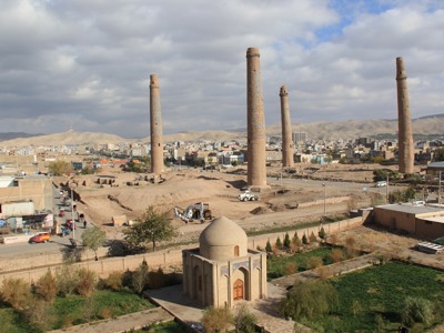 The minarets of the madrasa of Husain Baiqara, built by Sultan Baiqara in the 15th century